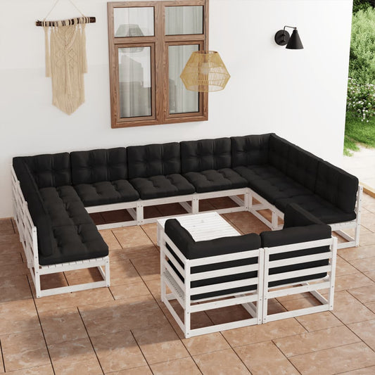 Set Divani da Giardino 12 pz Cuscini Bianchi Massello di Pino - homemem39