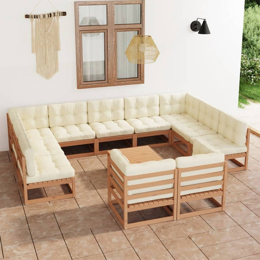 Set Divani da Giardino 12 pz Cuscini Miele in Massello di Pino - homemem39