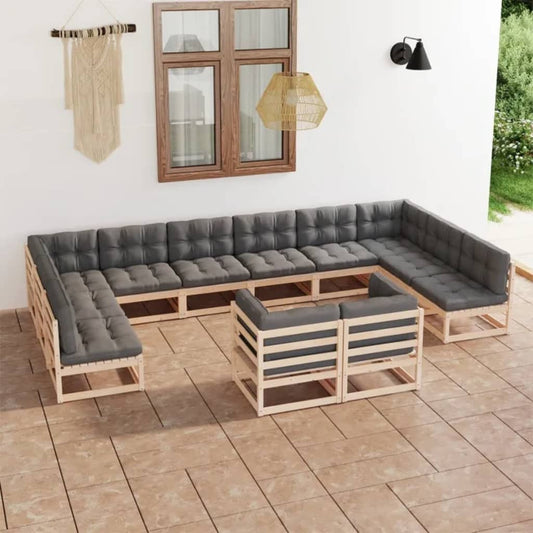 Set Divani da Giardino 12 pz con Cuscini Legno Massello di Pino - homemem39