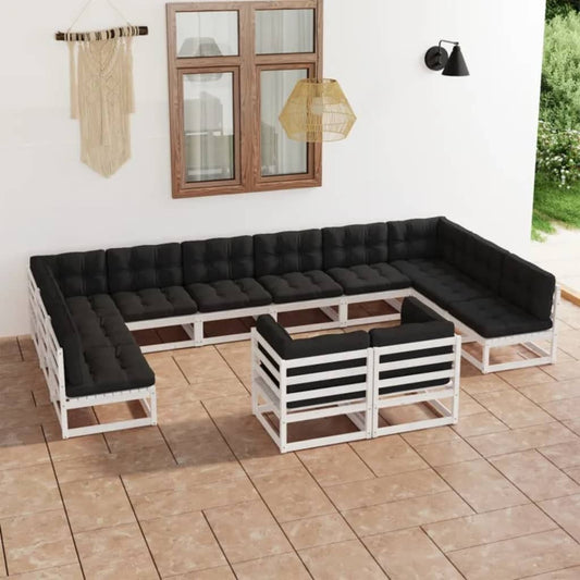 Set Divani da Giardino 12 pz Cuscini Bianchi Massello di Pino - homemem39