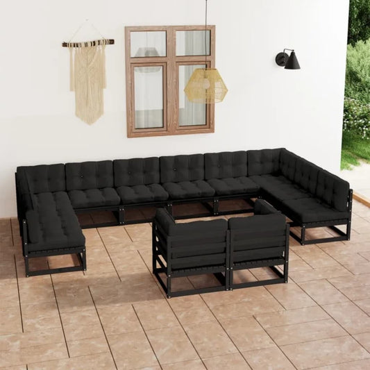 Set Divani da Giardino 12 pz con Cuscini Massello di Pino Nero - homemem39