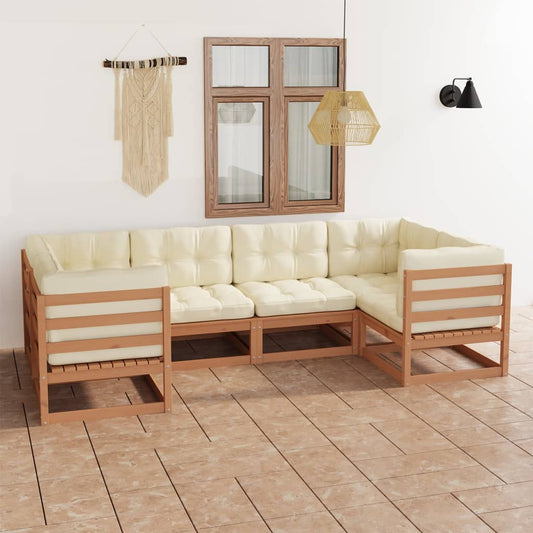 Set Divani da Giardino 6 pz Cuscini Miele in Massello di Pino - homemem39