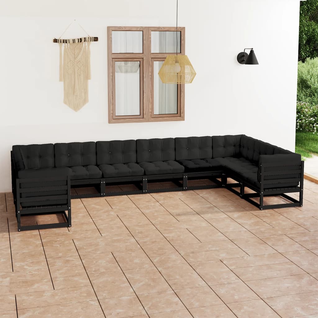 Set Divani da Giardino 10 pz con Cuscini Massello di Pino Nero - homemem39