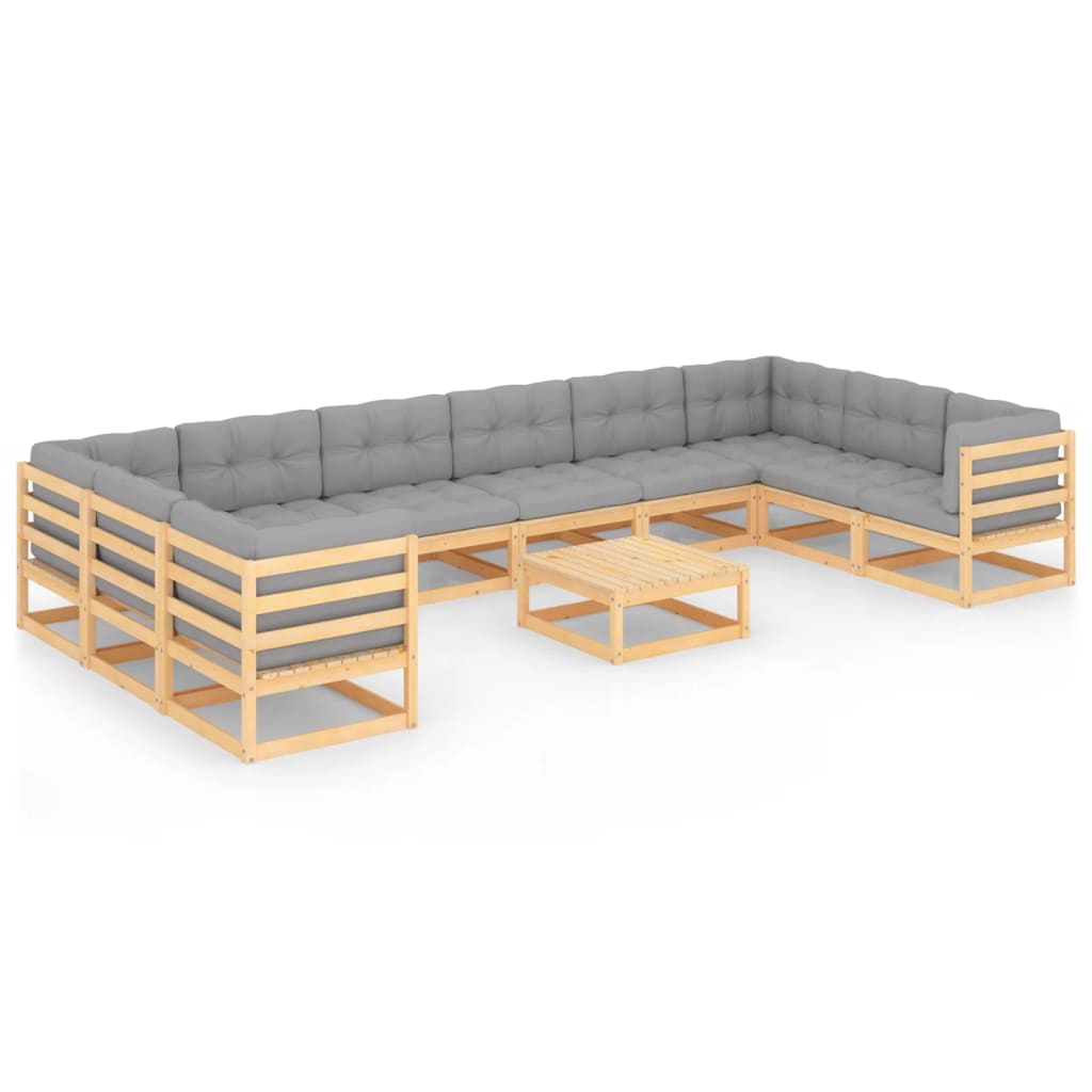 Set Divani da Giardino 11 pz con Cuscini Legno Massello di Pino - homemem39