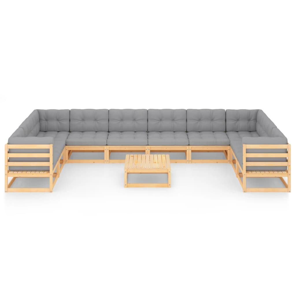 Set Divani da Giardino 11 pz con Cuscini Legno Massello di Pino - homemem39