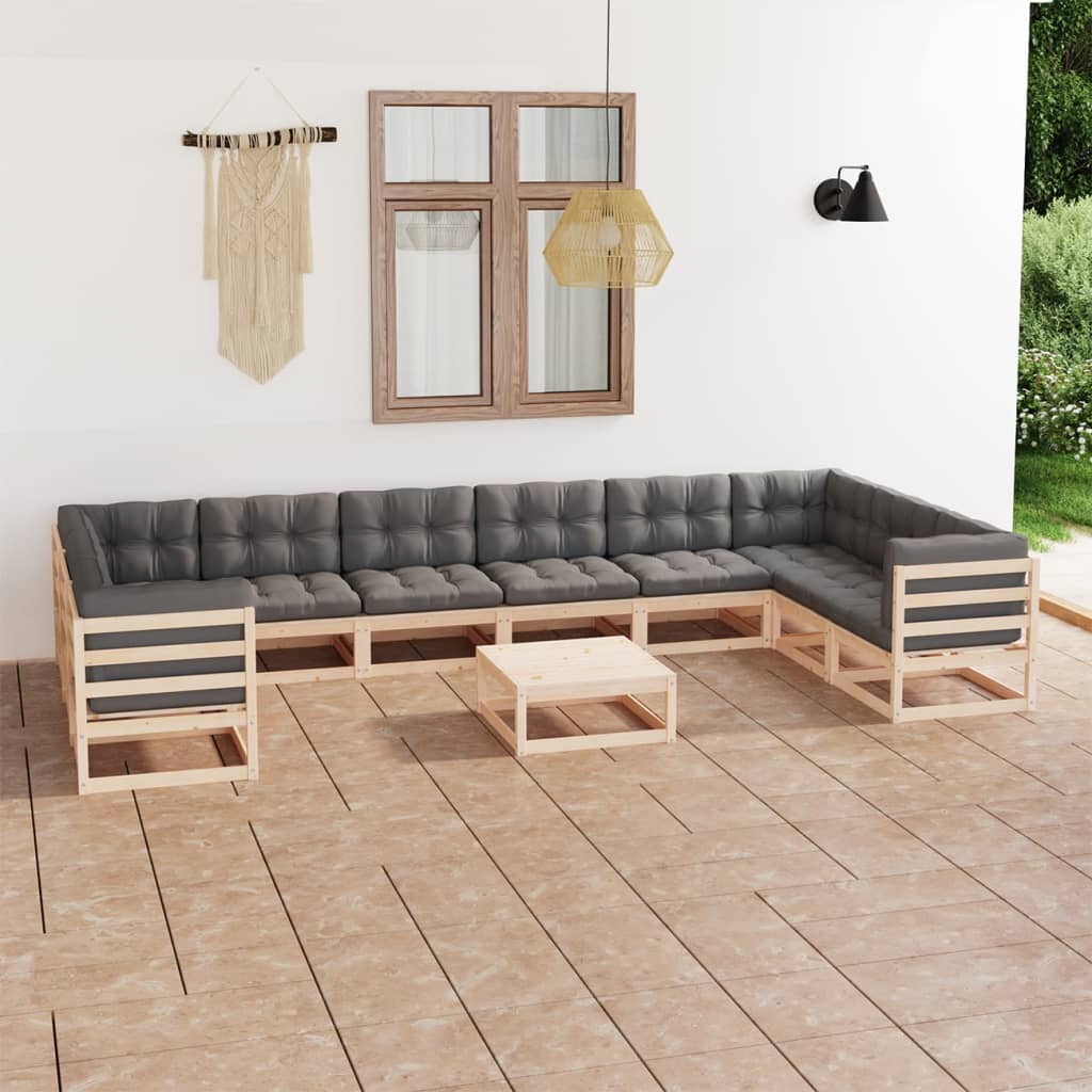 Set Divani da Giardino 11 pz con Cuscini Legno Massello di Pino - homemem39