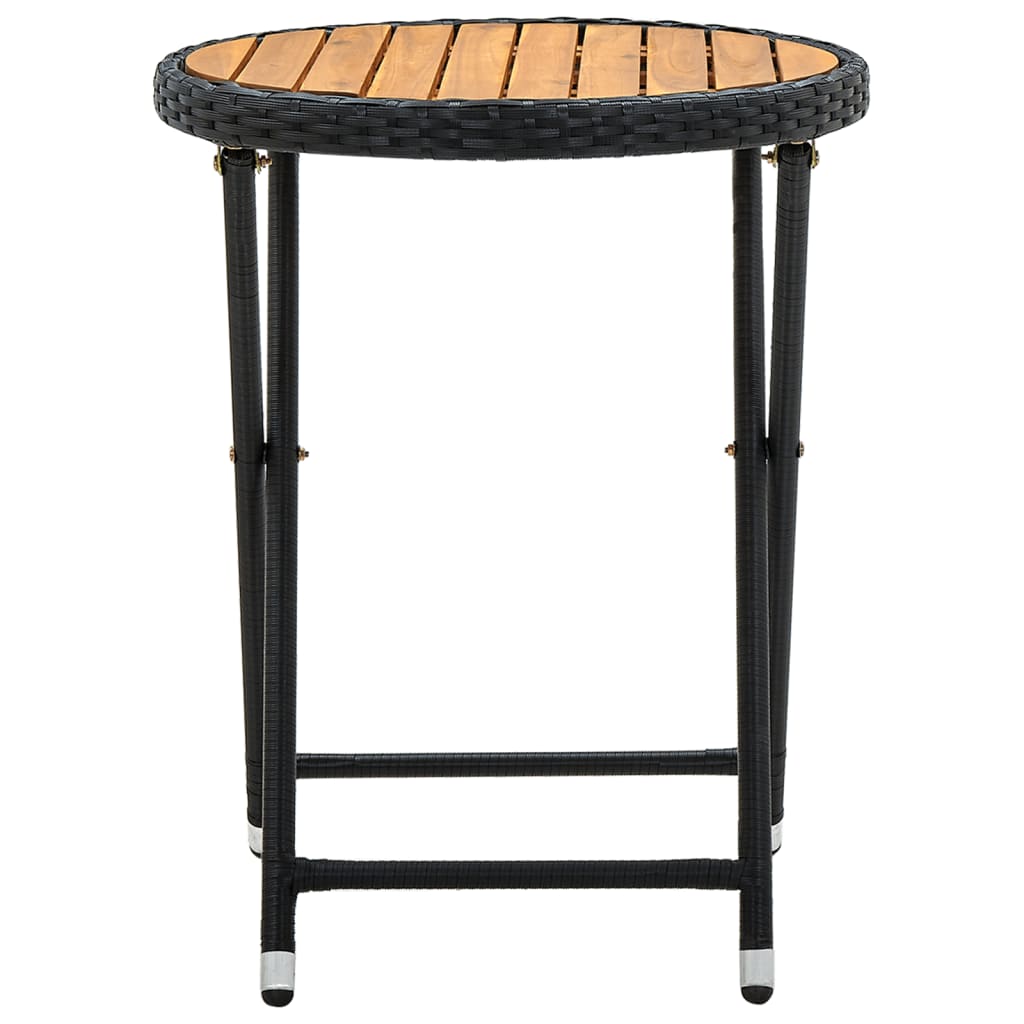 Tavolino da Tè Nero 60 cm in Polyrattan e Massello di Acacia - homemem39