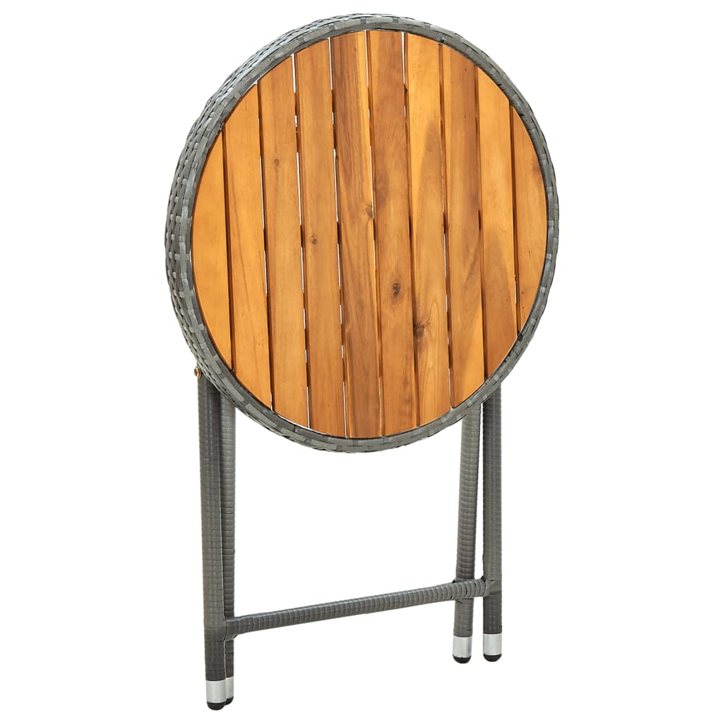 Tavolino da Tè Grigio 60 cm in Polyrattan e Massello di Acacia - homemem39