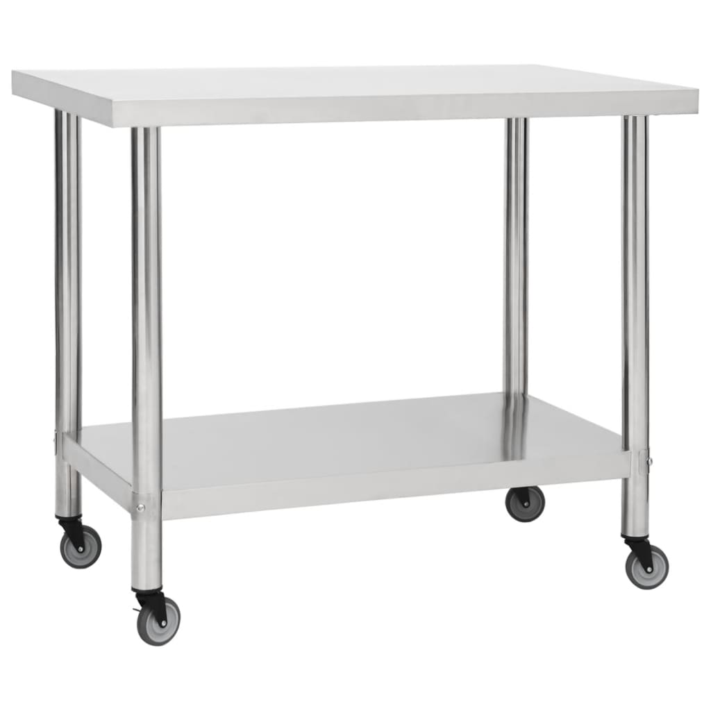 Tavolo da Lavoro Cucina con Ruote 80x60x85 cm in Acciaio Inox - homemem39