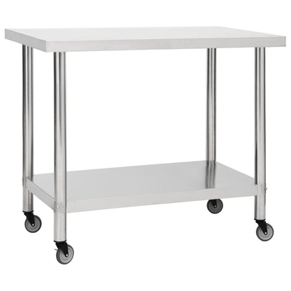 Tavolo da Lavoro Cucina con Ruote 80x60x85 cm in Acciaio Inox - homemem39