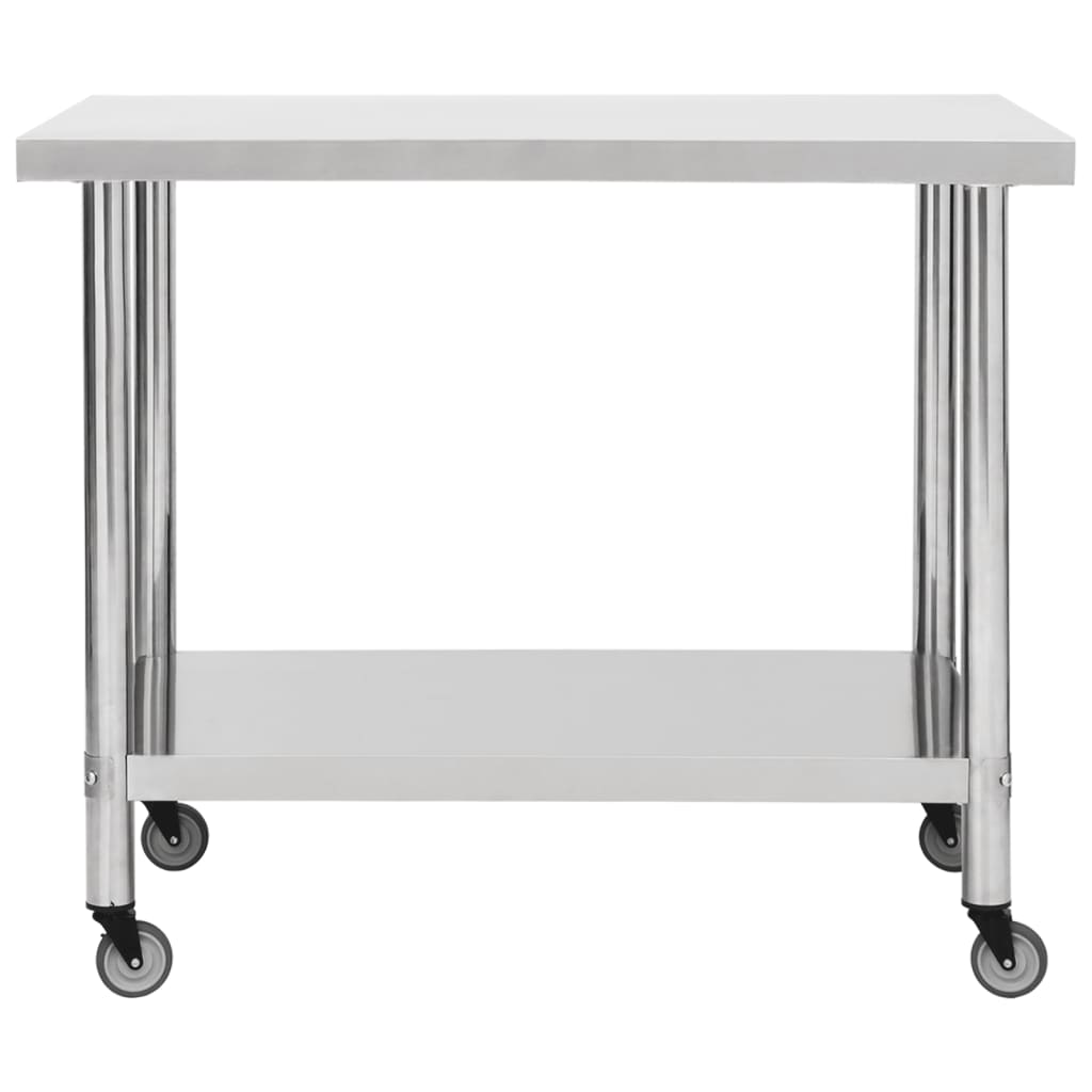 Tavolo da Lavoro Cucina con Ruote 80x60x85 cm in Acciaio Inox - homemem39