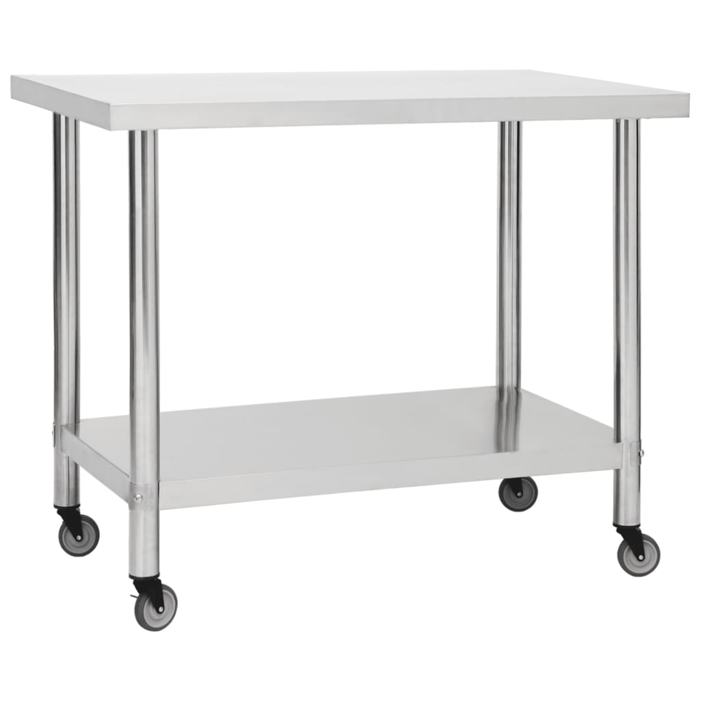 Tavolo da Lavoro Cucina con Ruote 100x45x85 cm in Acciaio Inox - homemem39