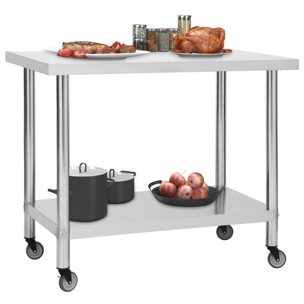 Tavolo da Lavoro Cucina con Ruote 100x45x85 cm in Acciaio Inox - homemem39