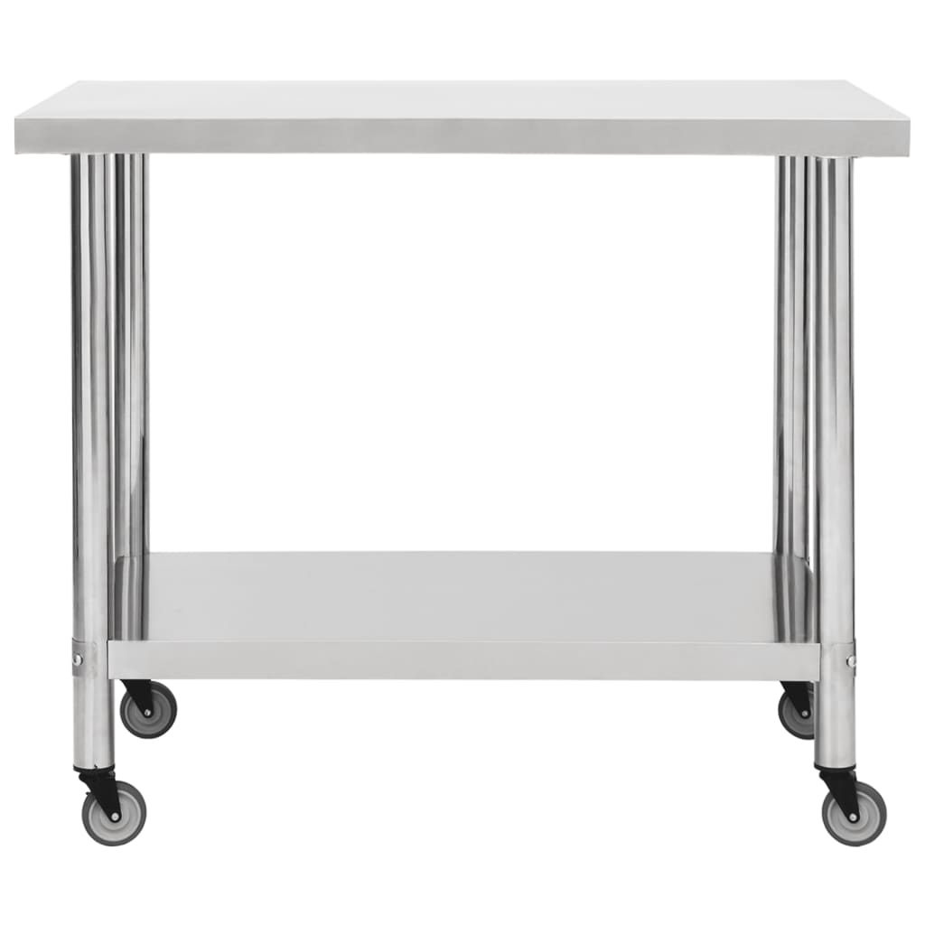 Tavolo da Lavoro Cucina con Ruote 100x45x85 cm in Acciaio Inox - homemem39