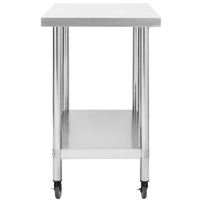 Tavolo da Lavoro Cucina con Ruote 100x45x85 cm in Acciaio Inox - homemem39