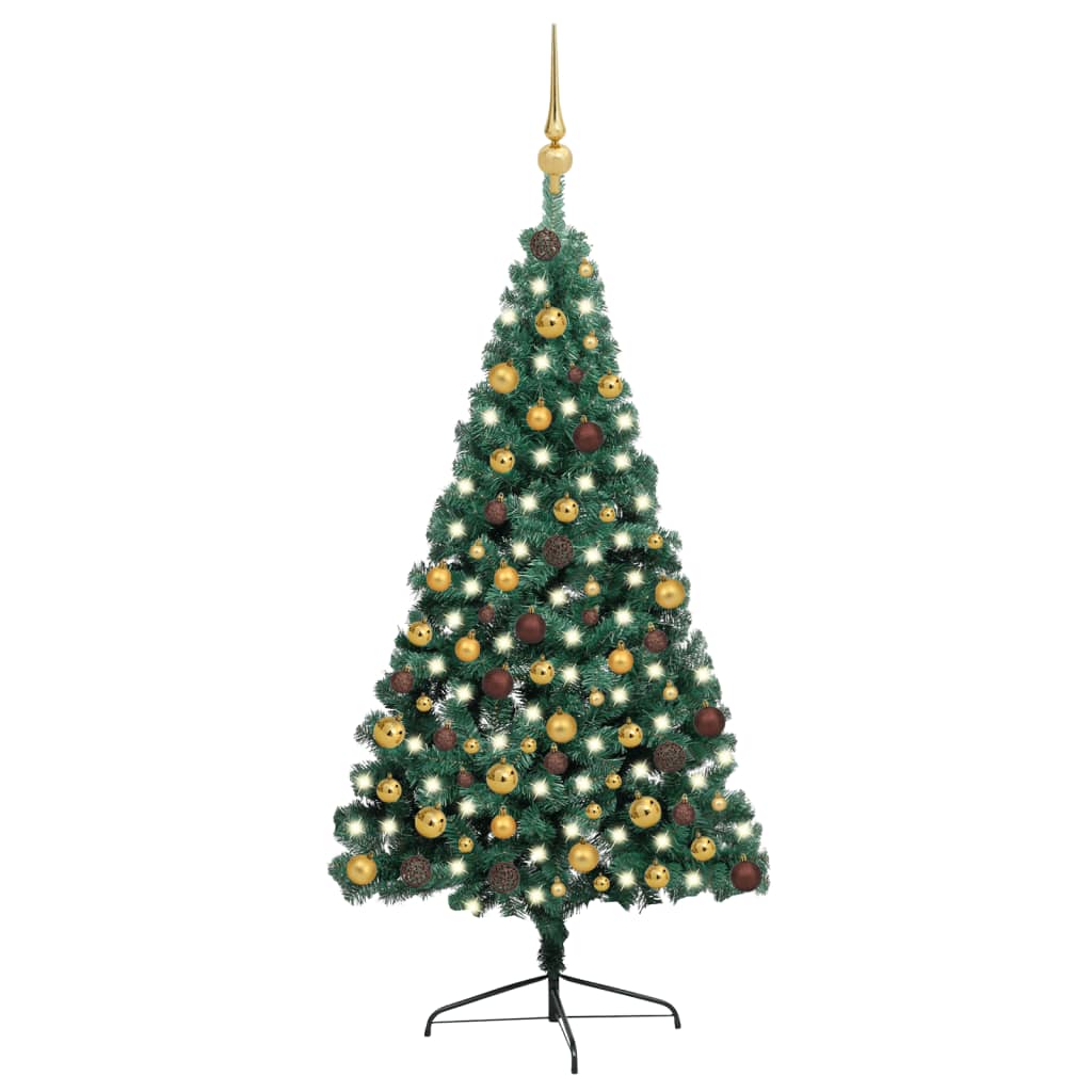 Set Albero Natale Artificiale a Metà LED e Palline Verde 210cm - homemem39