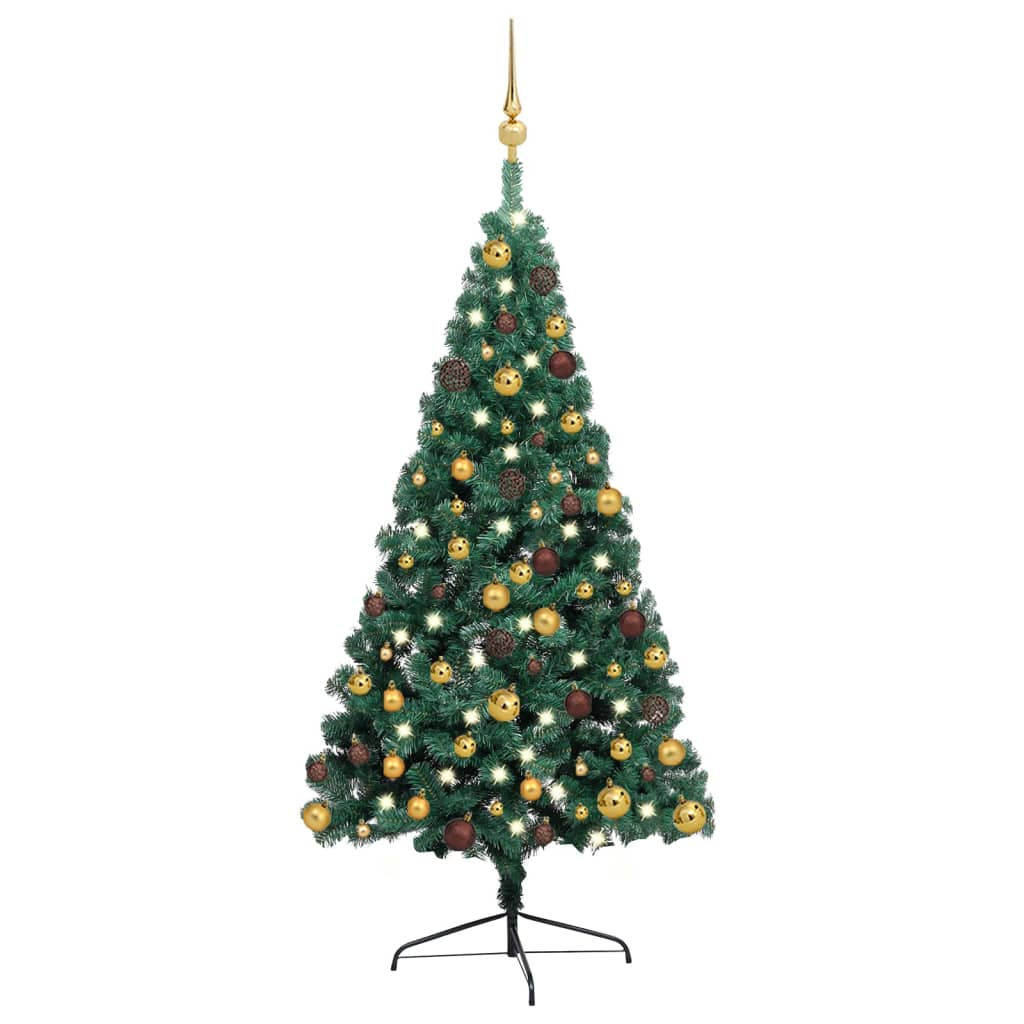 Set Albero Natale Artificiale a Metà LED e Palline Verde 240cm - homemem39