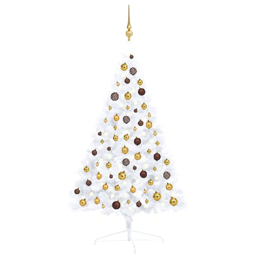 Set Albero Natale Artificiale a Metà LED Palline Bianco 120cm - homemem39