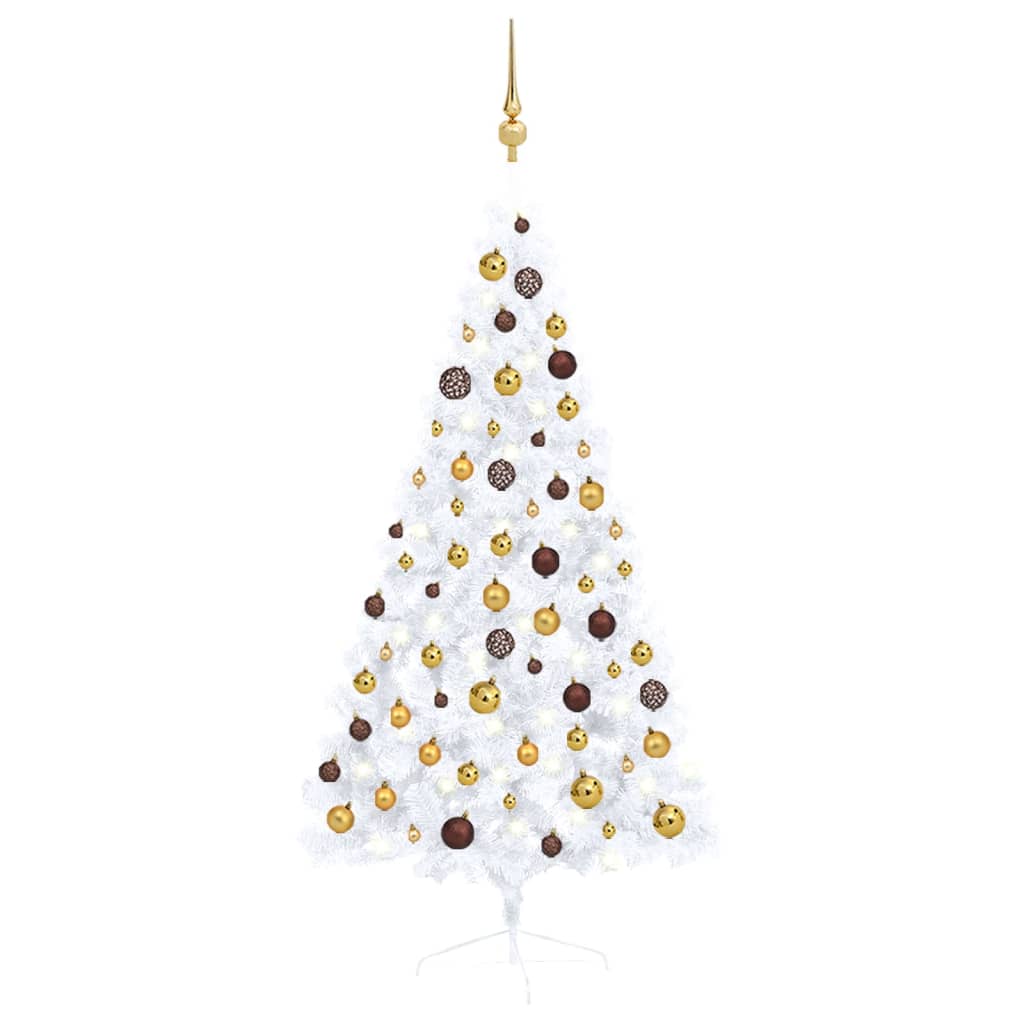 Set Albero Natale Artificiale a Metà LED Palline Bianco 150cm - homemem39