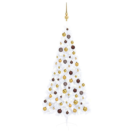 Set Albero Natale Artificiale a Metà LED Palline Bianco 180cm - homemem39