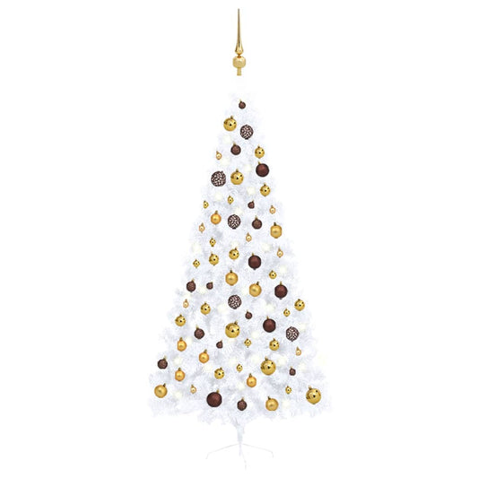 Set Albero Natale Artificiale a Metà LED Palline Bianco 210cm - homemem39