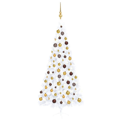 Set Albero Natale Artificiale a Metà LED Palline Bianco 240cm - homemem39