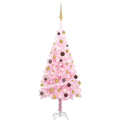 Albero di Natale Preilluminato con Palline Rosa 120 cm PVC - homemem39