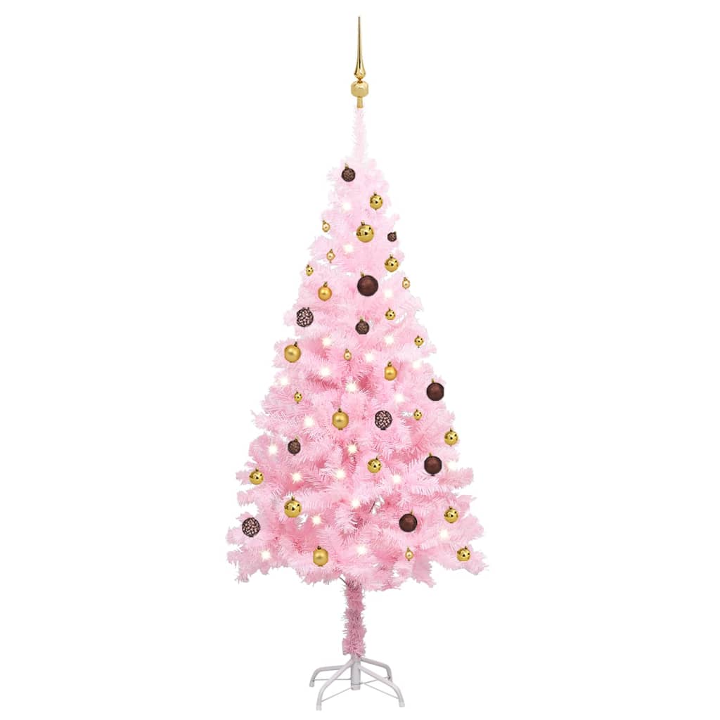 Albero di Natale Preilluminato con Palline Rosa 180 cm PVC - homemem39