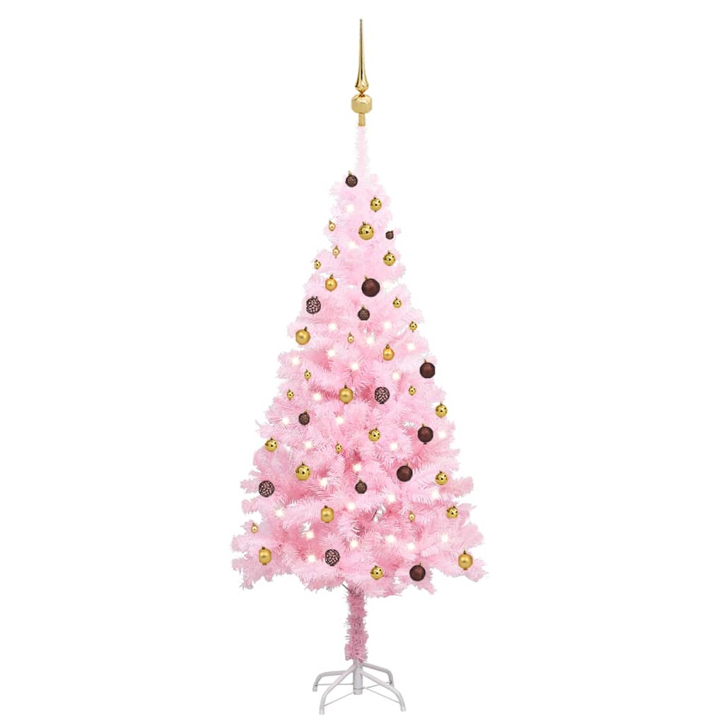 Albero di Natale Preilluminato con Palline Rosa 210 cm PVC - homemem39