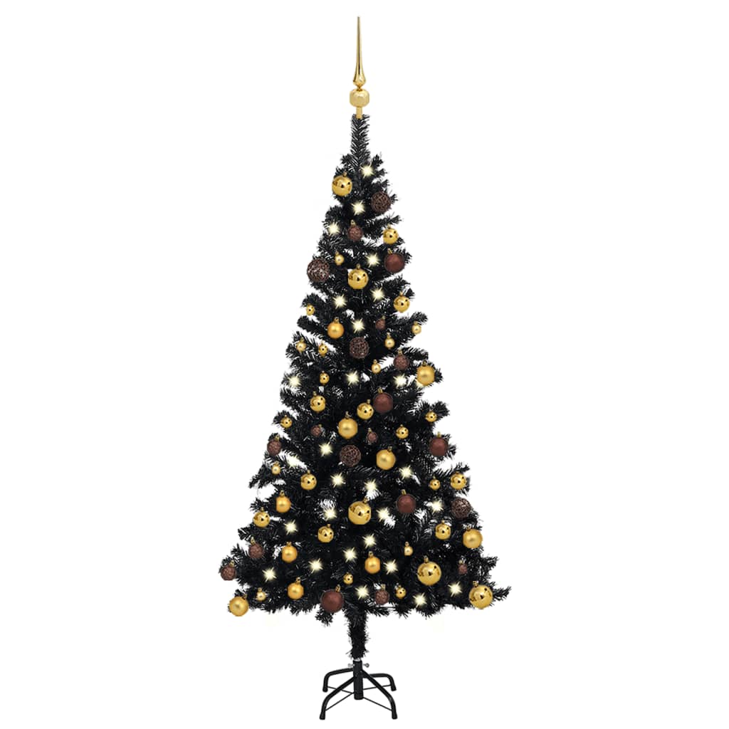 Set Albero Natale Artificiale con LED e Palline Nero 120 cm PVC - homemem39