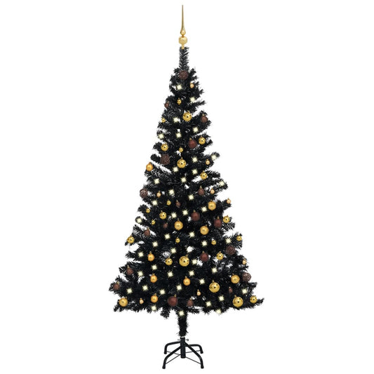 Set Albero Natale Artificiale con LED e Palline Nero 150 cm PVC - homemem39