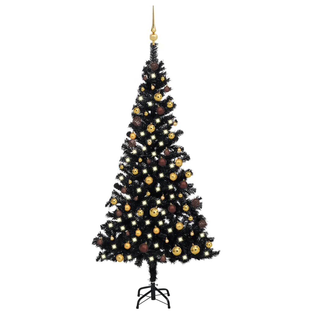 Set Albero Natale Artificiale con LED e Palline Nero 180 cm PVC - homemem39