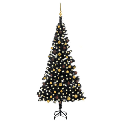 Set Albero Natale Artificiale con LED e Palline Nero 210 cm PVC - homemem39