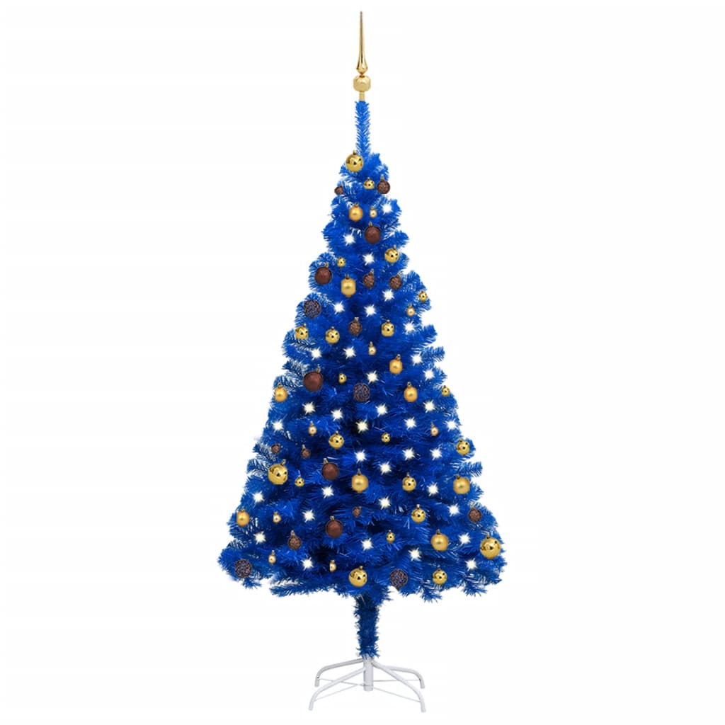 Set Albero Natale Artificiale con LED e Palline Blu 180 cm PVC - homemem39