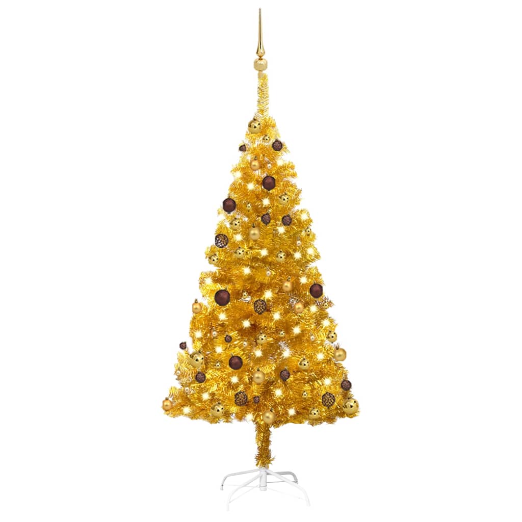 Set Albero Natale Artificiale con LED e Palline Oro 150cm PET - homemem39