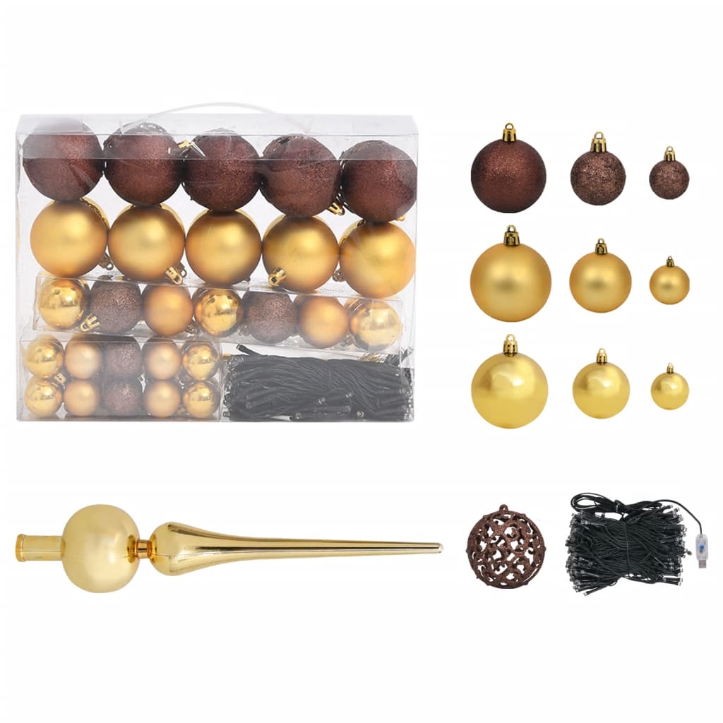 Set Albero Natale Artificiale con LED e Palline Oro 210 cm PET - homemem39