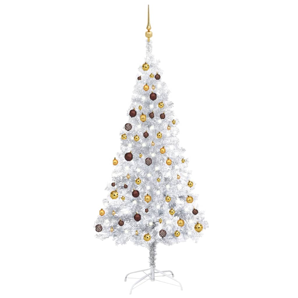 Albero di Natale Preilluminato con Palline Argento 180 cm PET - homemem39