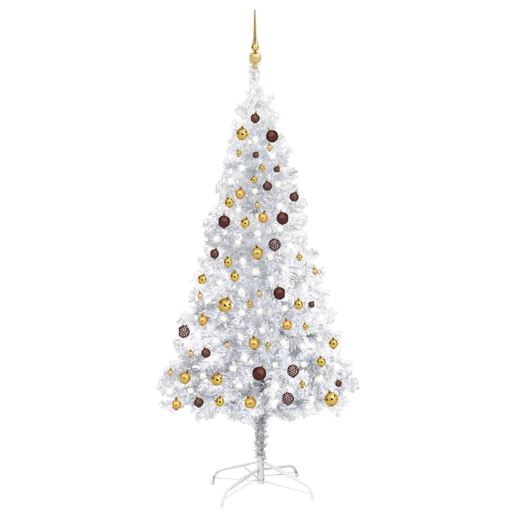 Albero di Natale Preilluminato con Palline Argento 210 cm PET - homemem39