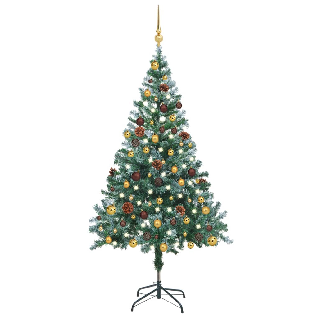 Albero di Natale Satinato Preiluminato Palline e Pigne 150 cm - homemem39