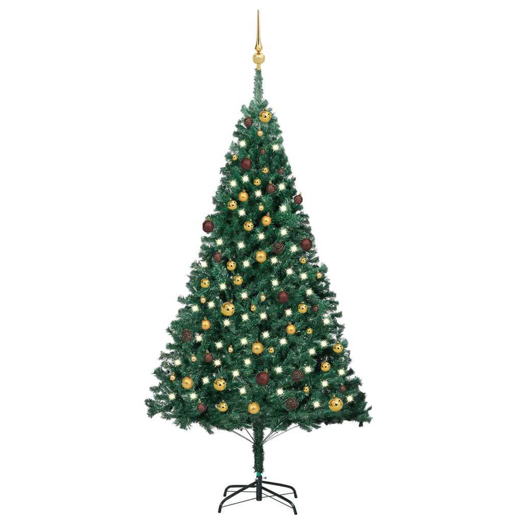 Set Albero Natale Artificiale con LED e Palline Verde 210cm PVC - homemem39