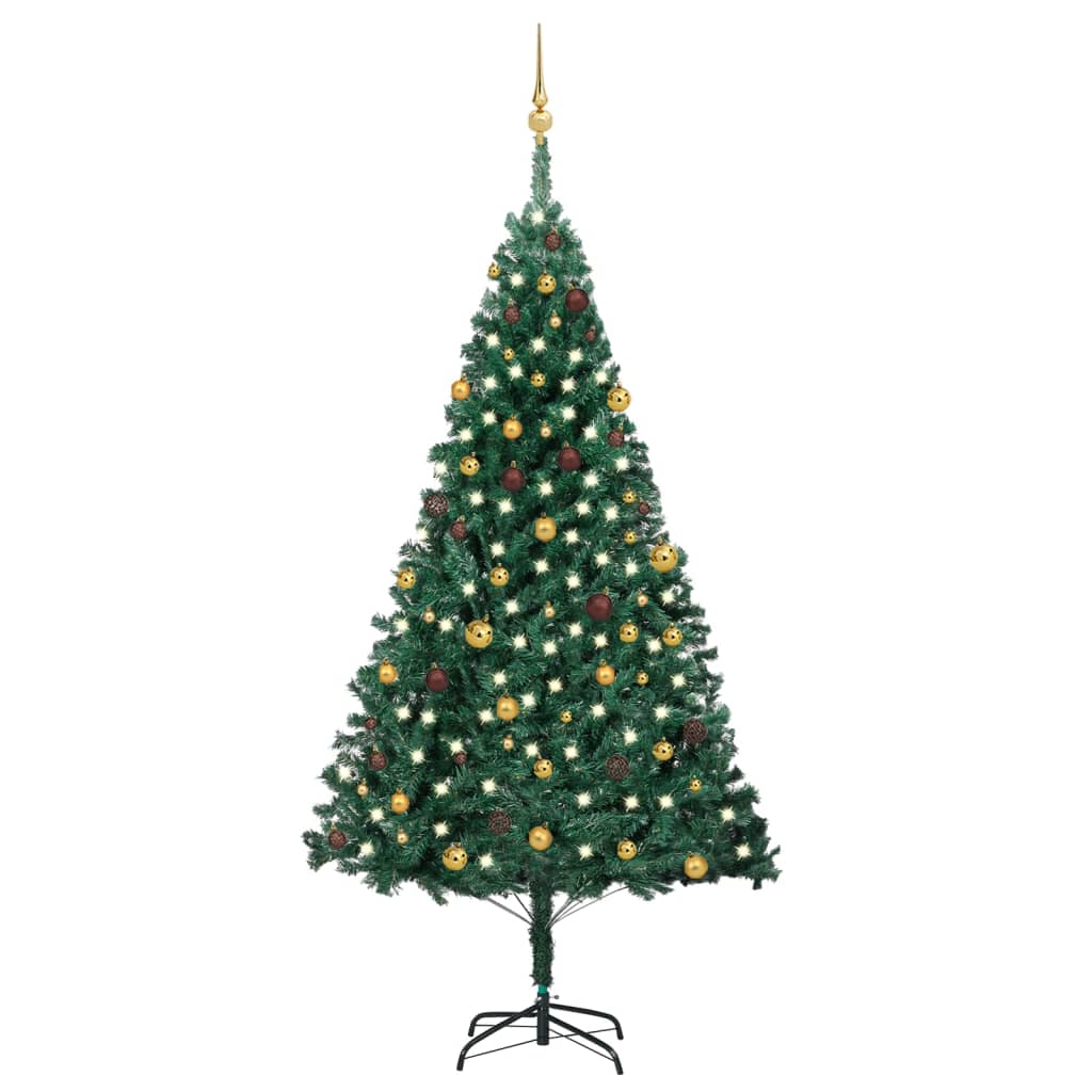 Albero di Natale Preilluminato con Palline Verde 240 cm PVC - homemem39