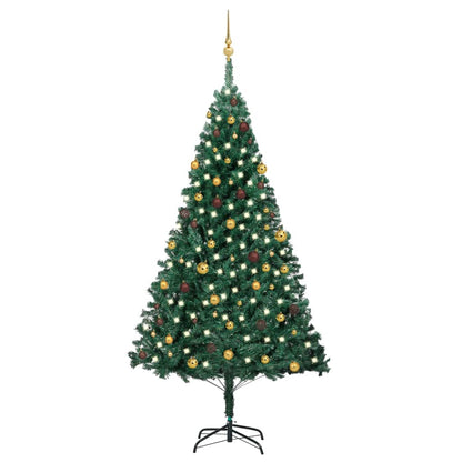 Albero di Natale Preilluminato con Palline Verde 240 cm PVC - homemem39