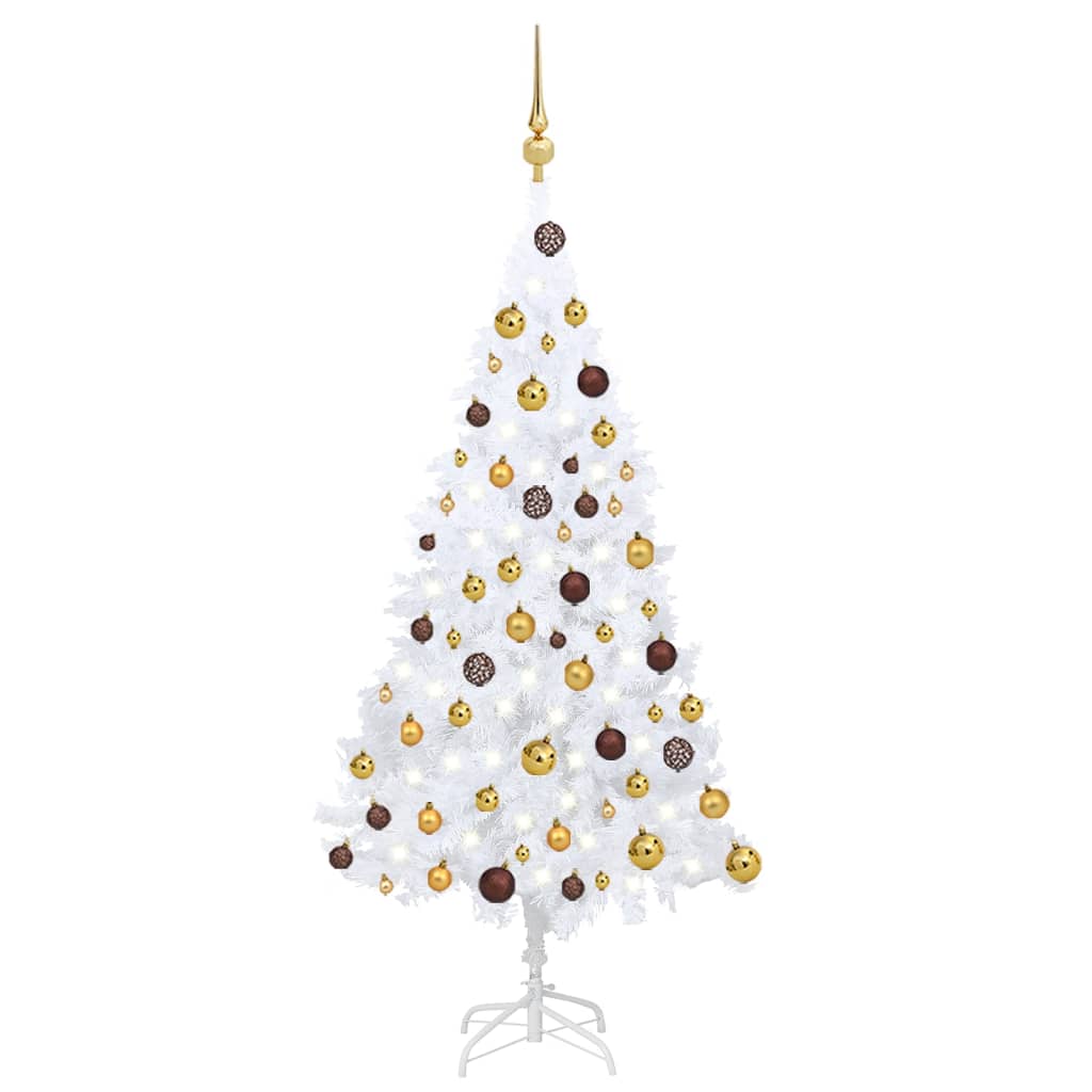 Set Albero Natale Artificiale con LED Palline Bianco 120cm PVC - homemem39