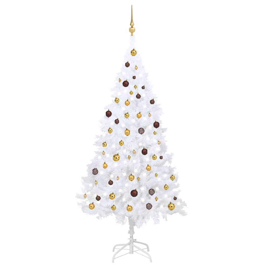 Set Albero Natale Artificiale LED e Palline Bianco 210 cm PVC - homemem39