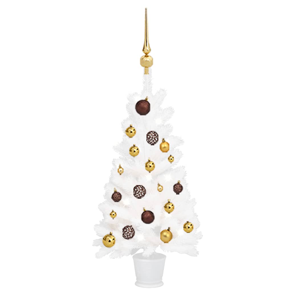 Albero di Natale Preilluminato con Palline Bianco 90 cm - homemem39