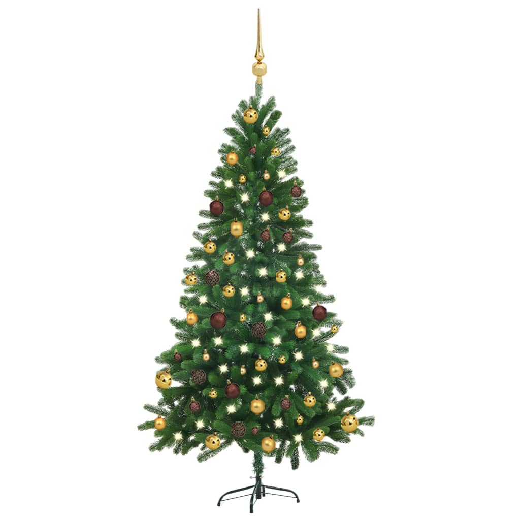 Albero di Natale Preilluminato con Palline Verde 150 cm - homemem39