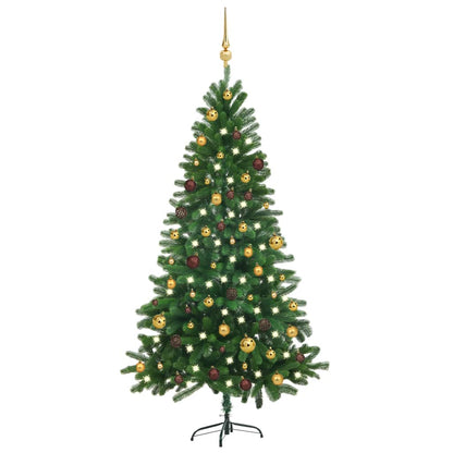 Albero di Natale Preilluminato con Palline Verde 180 cm - homemem39