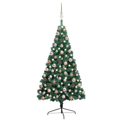 Set Albero Natale Artificiale a Metà LED e Palline Verde 120cm - homemem39