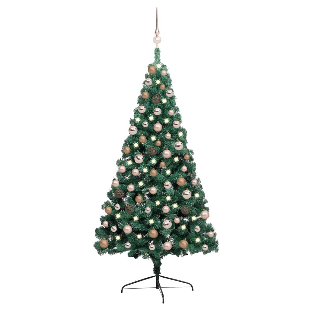 Albero di Natale a Metà Preilluminato con Palline Verde 150 cm - homemem39