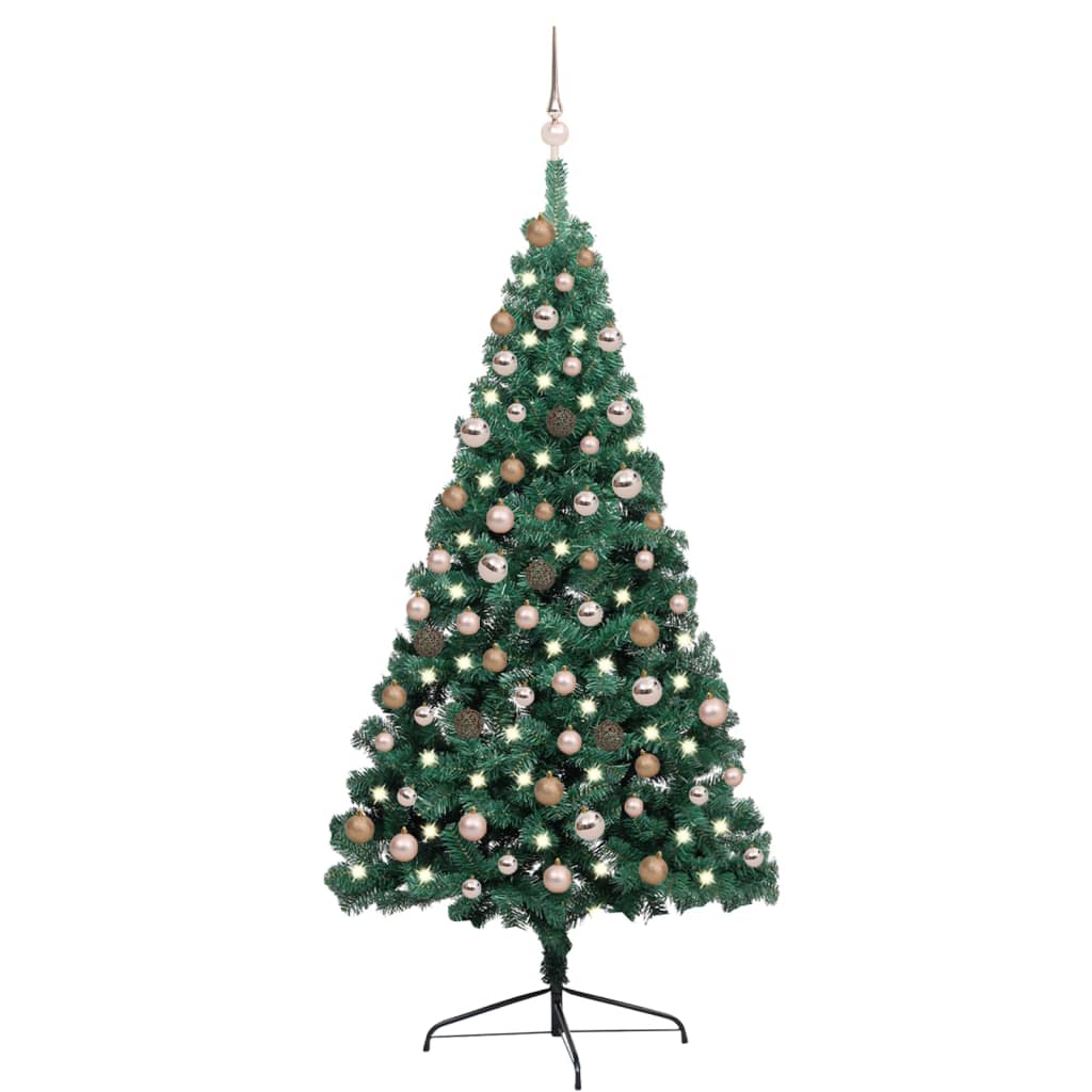 Albero di Natale a Metà Preilluminato con Palline Verde 180 cm - homemem39